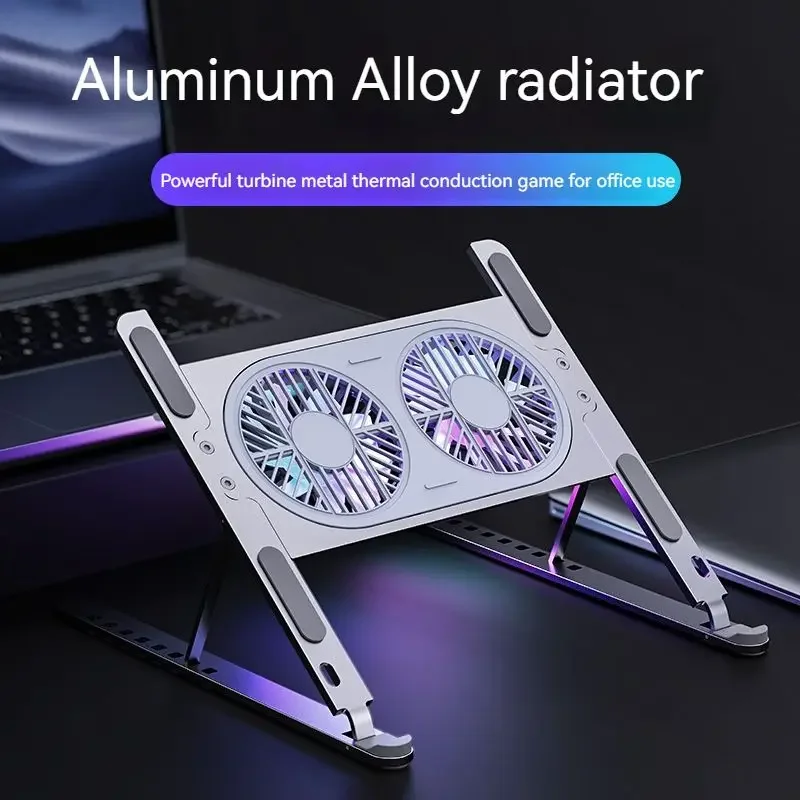 Aluminiums bærbar stativ sammenleggbar skrivebordsstige lydløs kjølevifte justerbar bærbar stativ for macbook pro air datamaskin pc ipad nettbrett