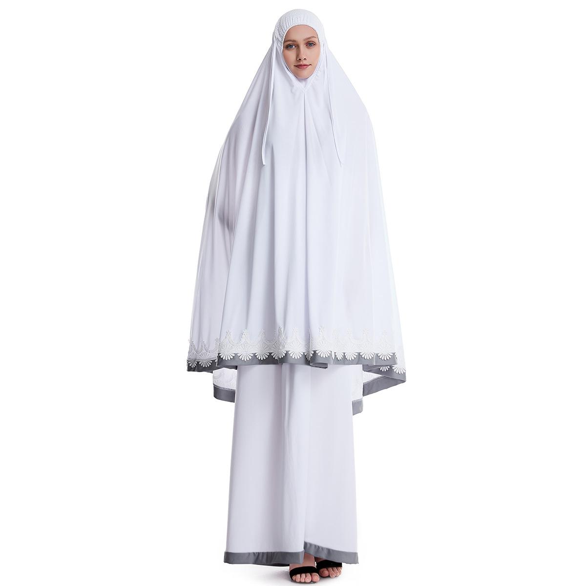 Ramadan kvinnor 2 delar muslimsk bönset khimar abaya overhead hijab+kjol heltäckande islam kläder mellanöstern gudstjänst: Stil 2 vit