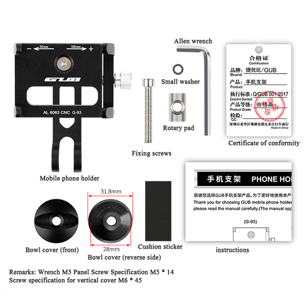 GUB G-90/G-93 support de téléphone de vélo griffe étendue inclinaison réglable en alliage d'aluminium Anti-secouement support de Navigation de vélo cyclisme