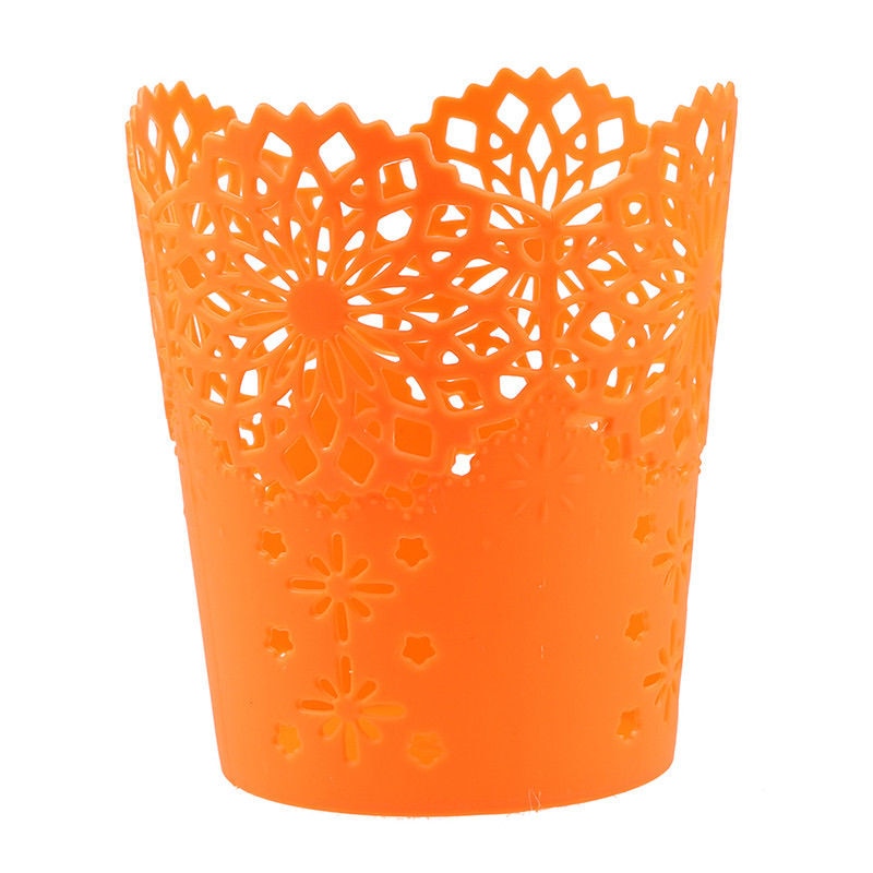 Pot de fleurs en dentelle | Ajouré support de rangement de bureau pour stylos brosses de maquillage, Vase de fleurs: Orange