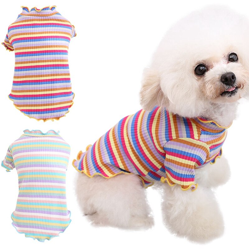 Schattige Puppy Hond Shirt Hond Regenboog Strepen Shirts Kleding Zomer Gebreide Katoenen Pyjama Kleding Voor Kleine Honden Katten