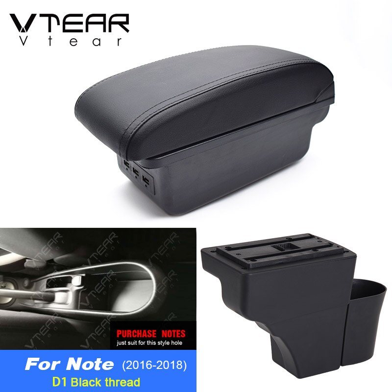 Vtear Voor Nissan Note Accessoires Armsteun Lederen Arm Rest Usb Opbergdoos Decoratie Middenconsole Interieur Parts Auto: D Black