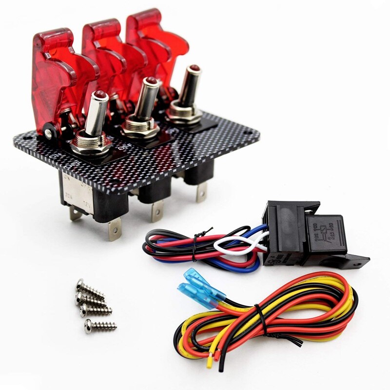 12V Toggle Switch Racing Ignition Engine Relays Switches Carbon Fiber Surface Panel Car with LED Indicator,Red