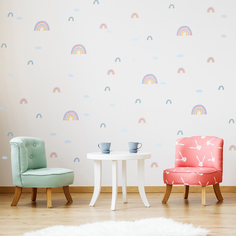 Vacclo 58pcs Cartoon Rainbow Cloud Muurstickers PVC Babykamer Decoratie Muurstickers Cup Computer Raamdecoratie Stickers