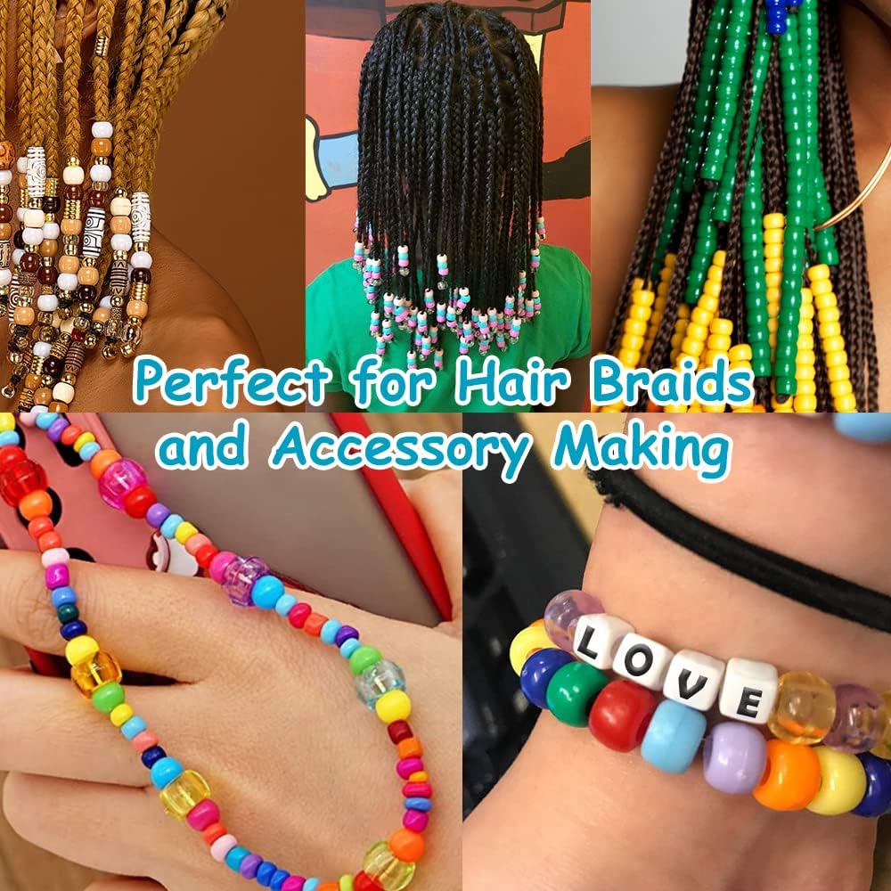 Cuentas de Pony 600 Piezas, Cuentas para Fabricación de Pulseras de Joyas, Cuentas de Pulsera, Cuentas de Plástico para Manualidades, Cuentas de Pelo para Trenzas para Niña