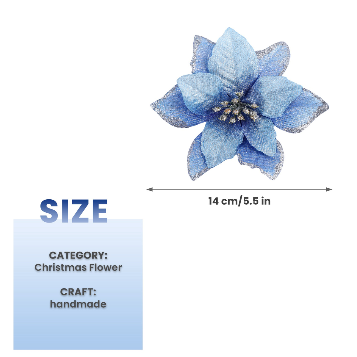 Juleglitter 20 stk juletrepynt kunstig bryllup juleblomster kranser bryllupspynt (blå)