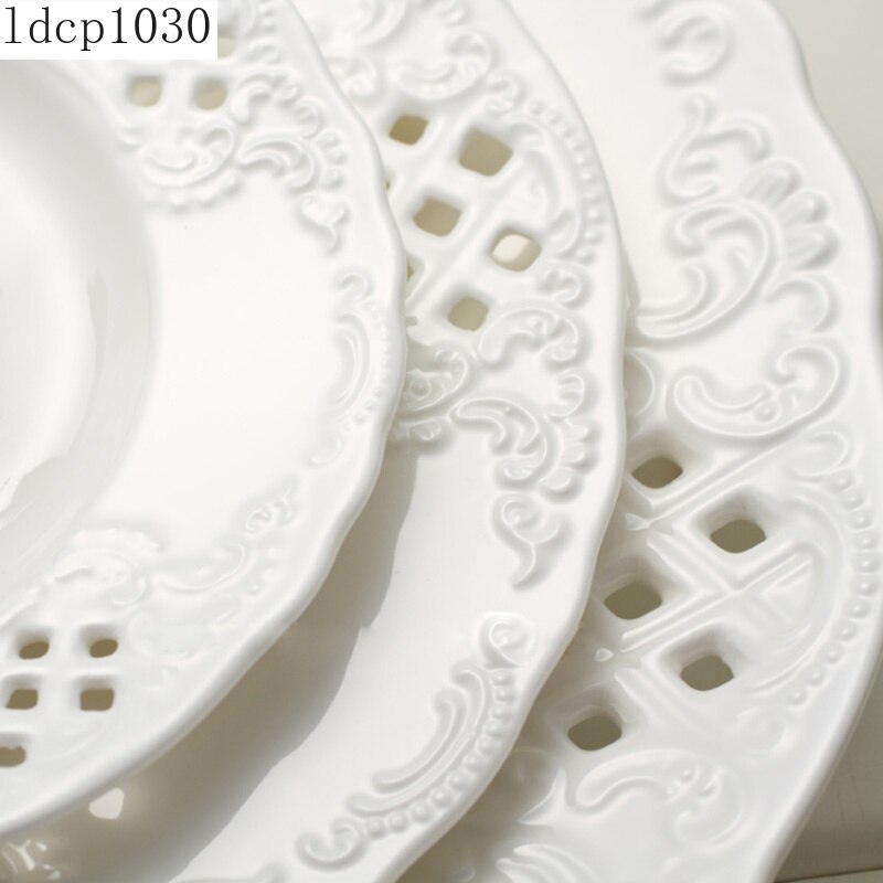 Embossed Bone China Dishes European-style Hollow Dishes Ceramic Tableware Western Dishes Salad Dishes Steak Dishes