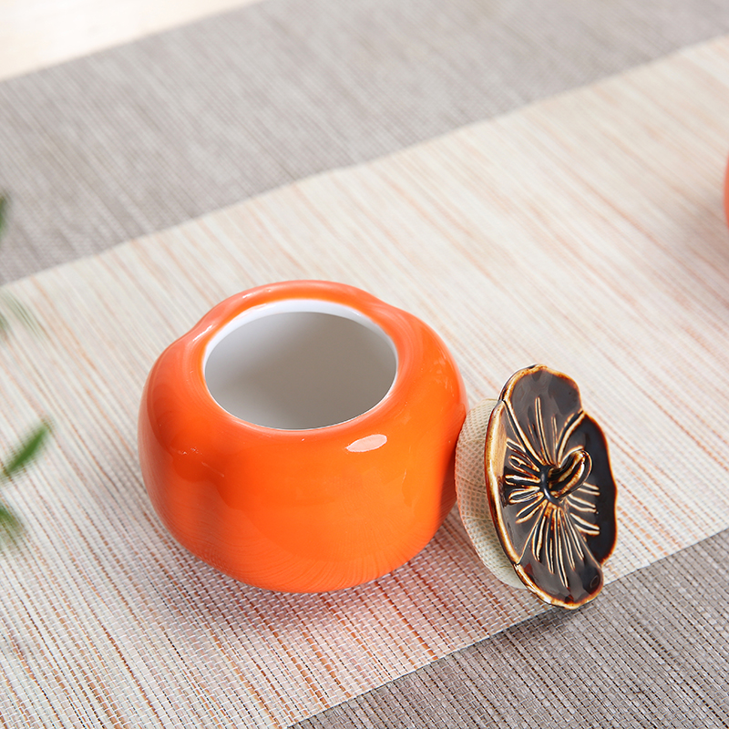Cute Small Tea Jars Persimmonshaped Caddy Protabl... Grandado