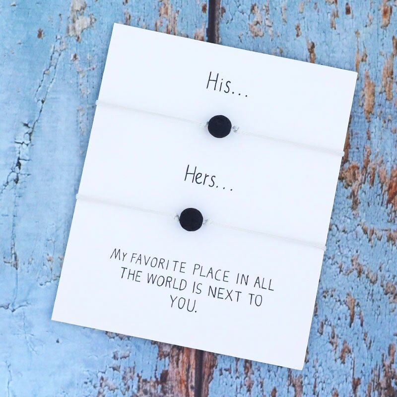 8mm zwarte lava wensarmbanden, bijpassende armbanden met zwart touw, vulkaansieraden voor hem en haar, vriendschapswenskaart: Grijs