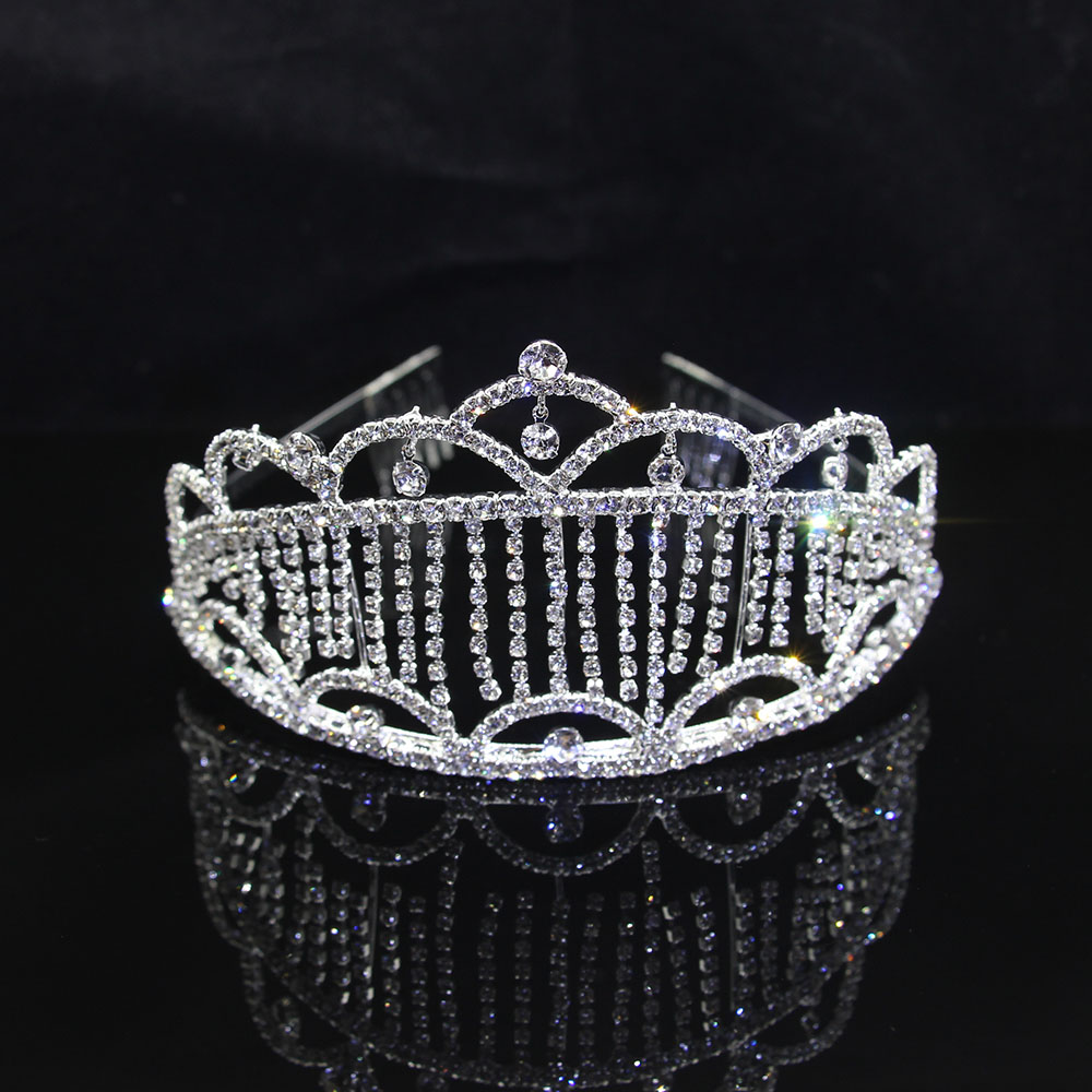 AINAMEISI Bridal Tiaras and Crowns Tassel Rhinestone Big Pageant Crown Women Wedding Headbands Hair Jewelry: 3