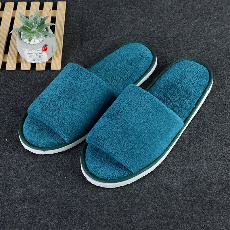 Disposable Slippers Hotel Open Toe Slides Close Toe Non-slip Travel Indoor Guest Slippers Portable Coral fleece Shoes 10 Pairs: Green2