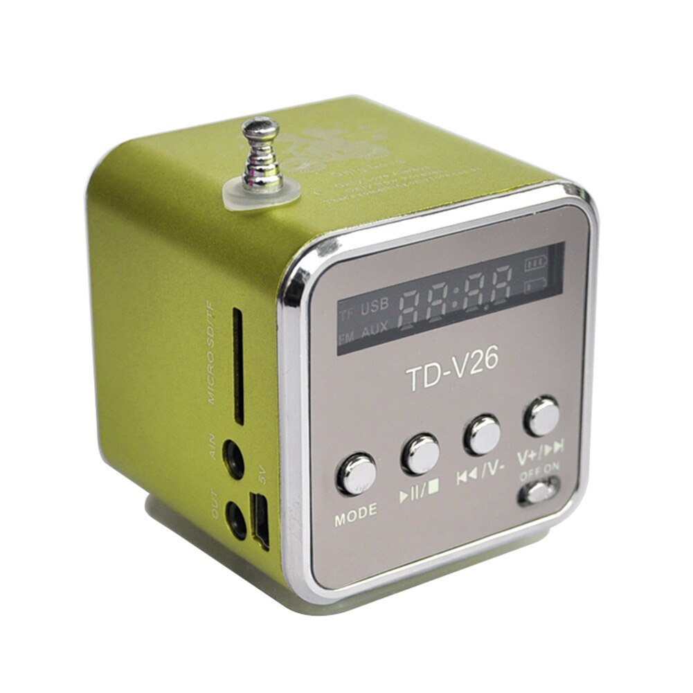 TD-V26 Draagbare Radio Speaker Met Lcd-scherm Ondersteuning Micro Sd/Tf MP3 Muziekspeler Digitale Fm Compatibel Voor Laptop: green