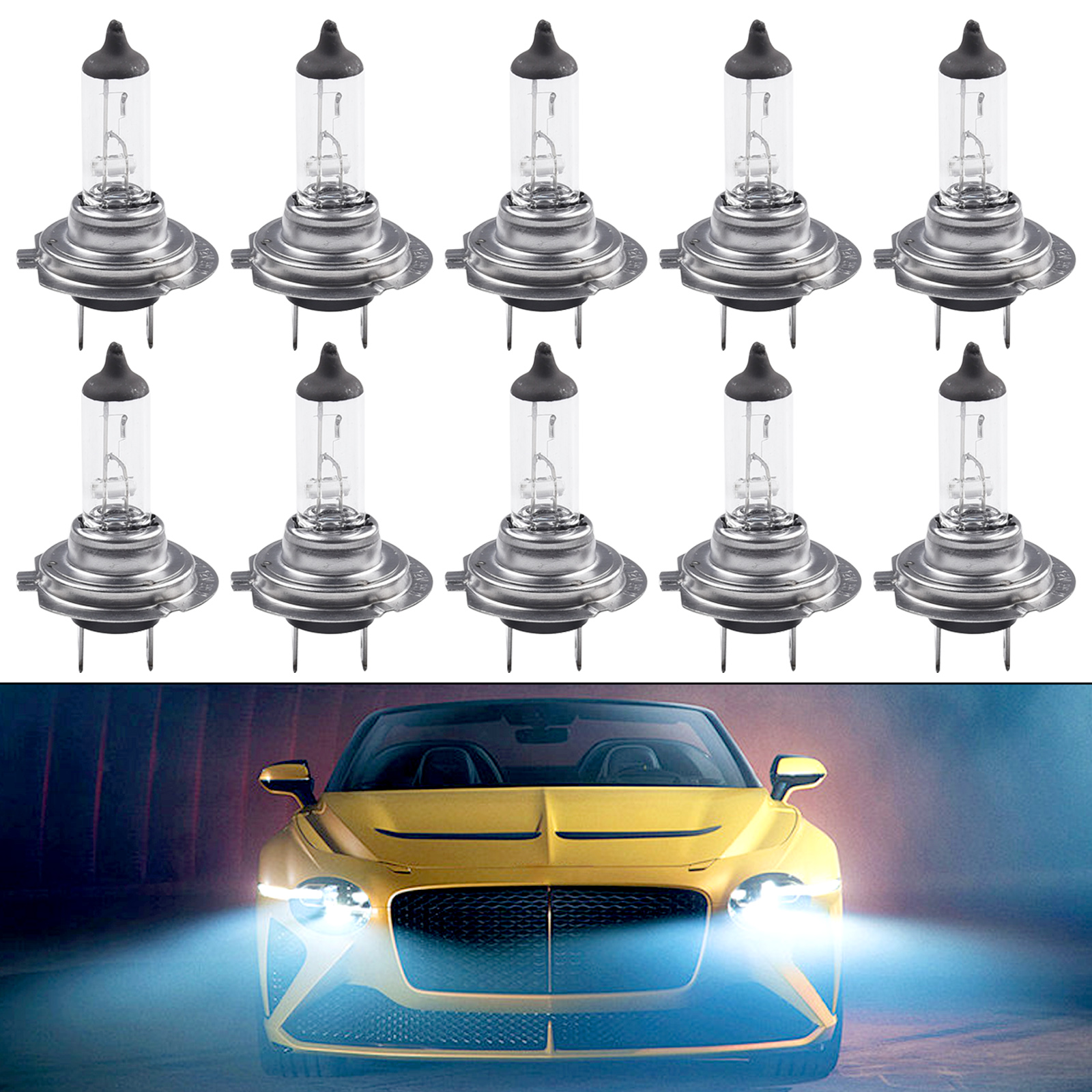 10 Uds bombilla halógena para faros delanteros H7 12V bombilla halógena súper blanca bombillas para faros de coche luces de larga duración