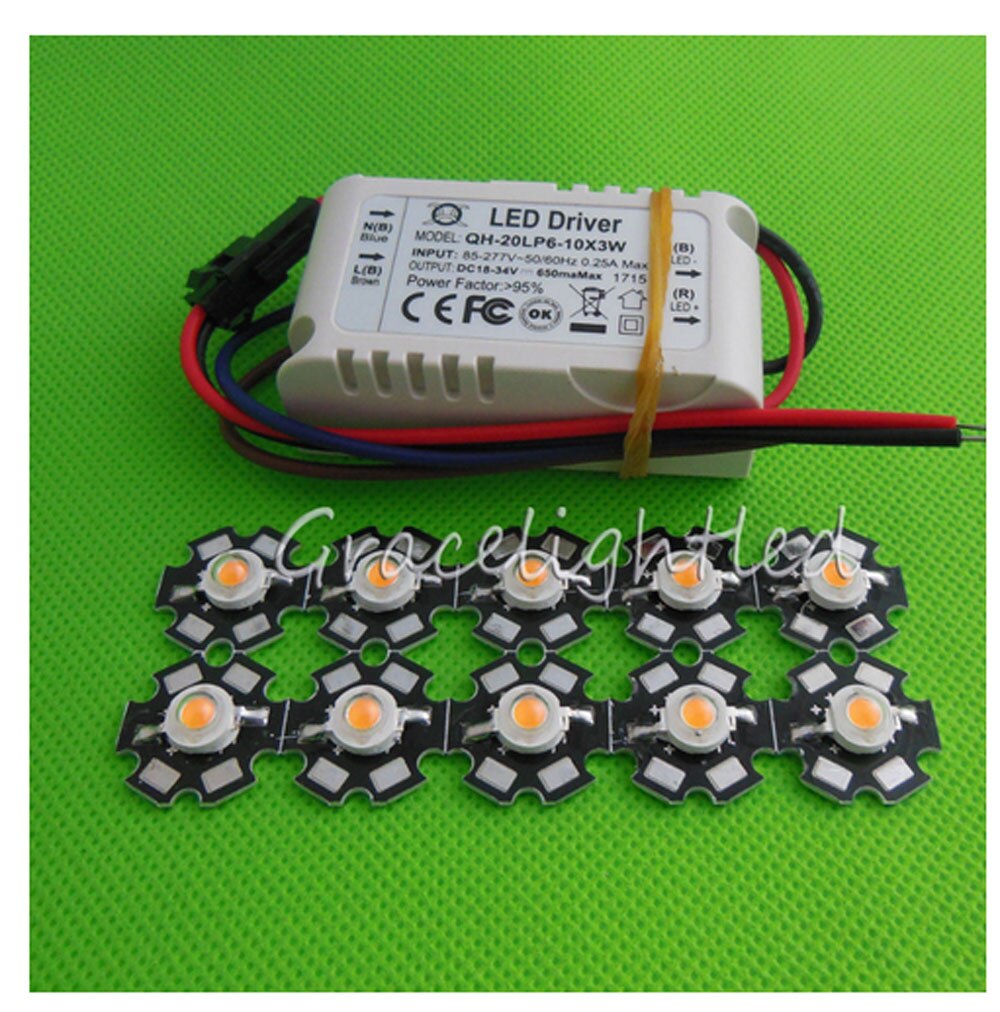 10 stks 3 w volledige spectrum led 380-840nm + 1 stks 6-10x3w 600ma led driver diy 30 w led grow licht voor planten lamp