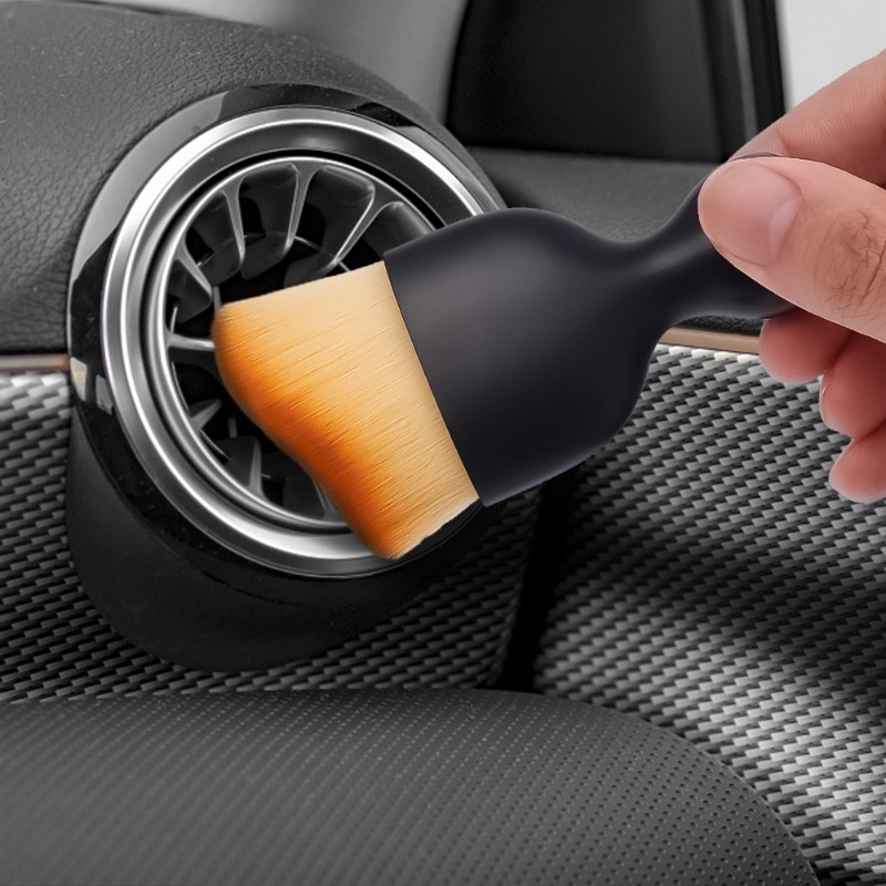 Cepillo de detalle curvo para coche con cubierta antipolvo, cepillo suave de limpieza, herramienta para quitar grietas de ventilación de aire acondicionado, herramienta de limpieza Interior de coche