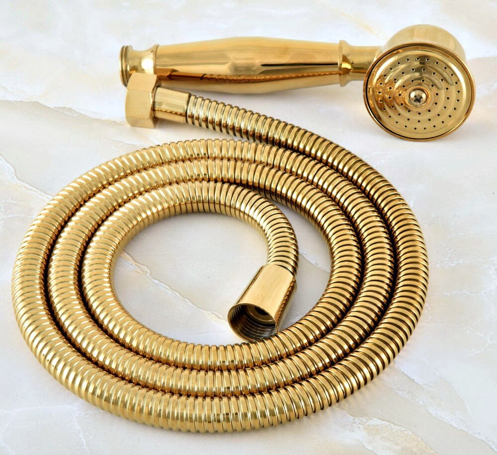 1.5m guldfarvet messing fleksibelt badeværelse håndholdt bruserslange og telefon stil håndholdt brusehoved mhh 043