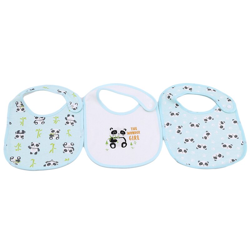 3 stuks / set baby slabbetjes met cartoon print, katoenen mix baby sjaal, maaltijdkraag, boertje, drukknoop baby slabbetjes: Panda