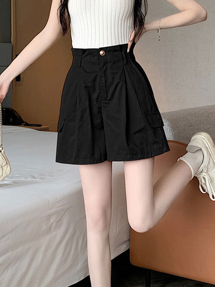 Zoki  y2k streetwear cargo shorts kvinder vintage højtaljede afslappede shorts preppy stil løse dame retro sommer cargo shorts