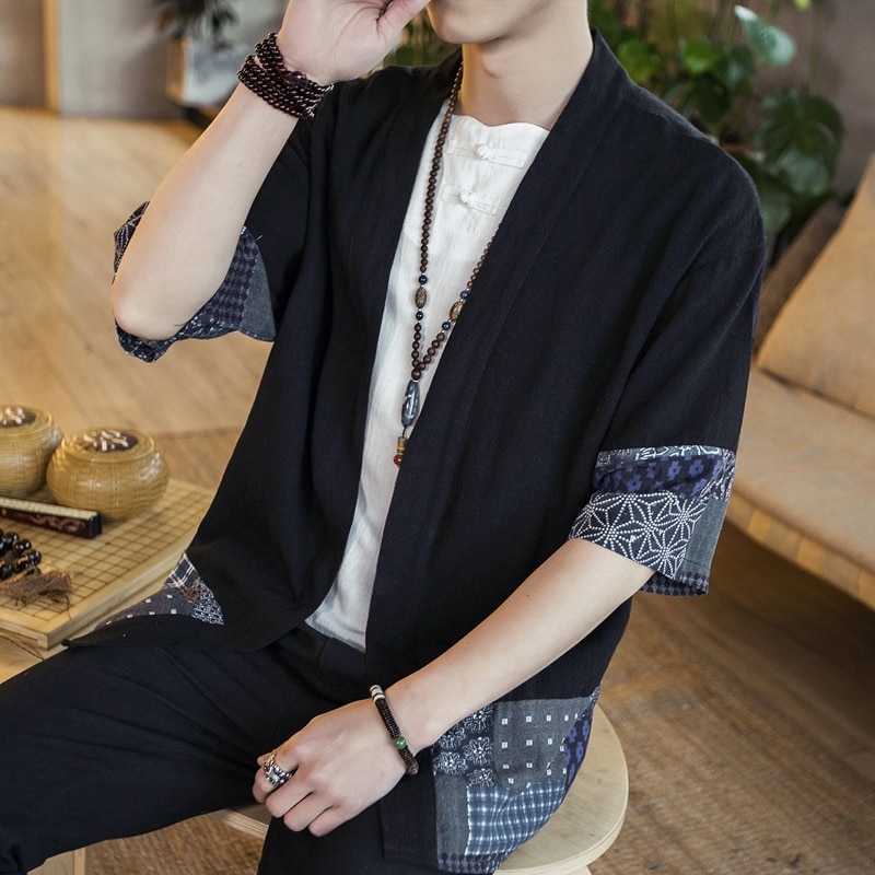 Kimono yukata japonais d'été style chinois chemise kimono cardigan homme costume samouraï haori pyjama japonais homme  ff2058