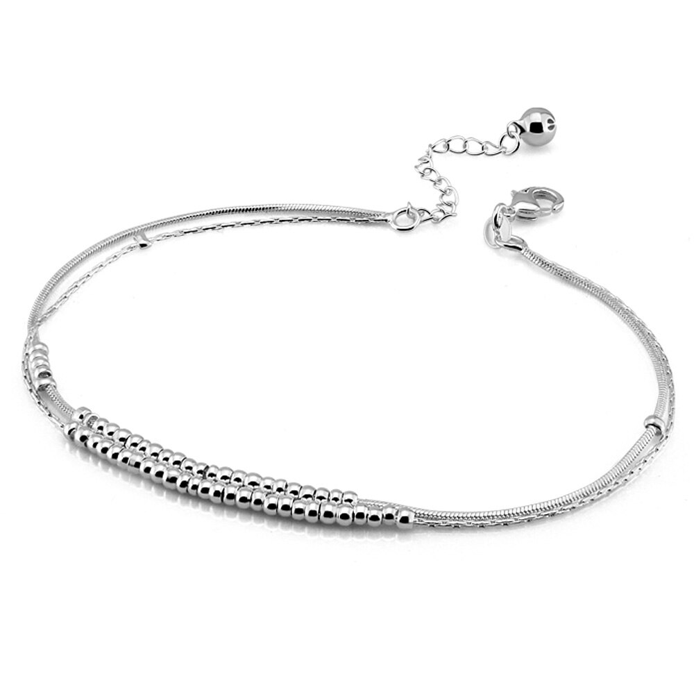 Women's Two Layers Geometric Charm 925 Sterling Silver round bead Anklet Leg Chain Summer Jewelry Ankle Bracelets