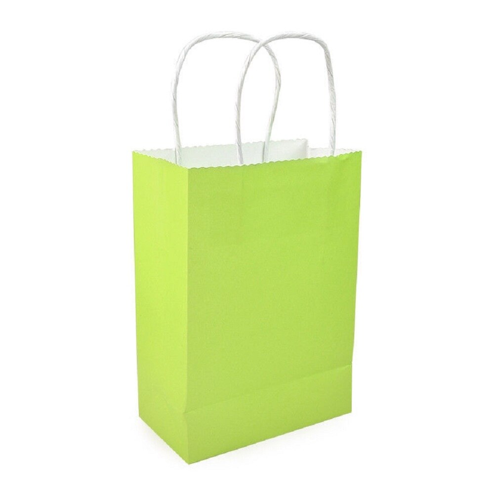 Recyclable 10 Colors Party Bags Kraft Paper Bag With Handle Shop Loot Bag: light green