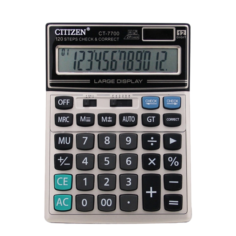 Gtttzen Desktop Rekenmachine Grote Knop 12-Bit Display Calculator Ct-7700 Dual Voeding Zonne-energie Calculator: Default Title