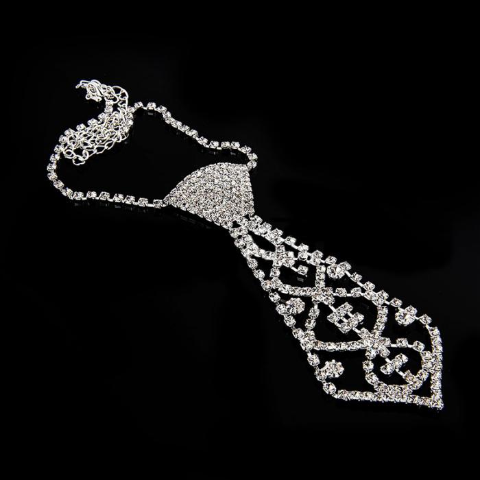 Women's Sexy Rhinestone Necktie Pendant Choker Necklace Wedding Party Jewelry Water drill Tie Costume Accessories