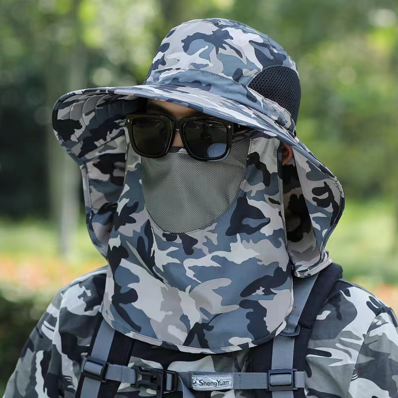 Chapeau Protection Solaire 360° - Large Bord - Chapeau Camouflage Amovible - Casquette Voyage Plein Air Homme