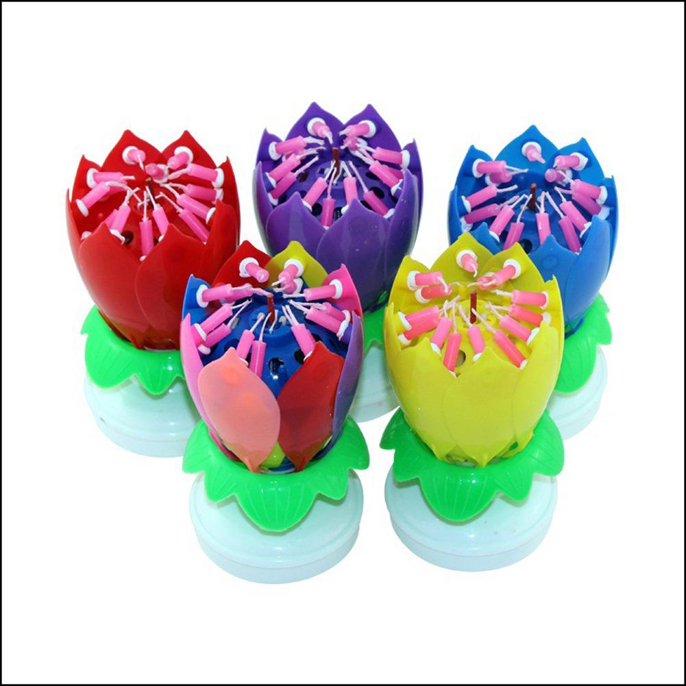 Yiwa Double Layers Lotus Musical Happy Birthday Candles Romantic Flower Light Cake Kids Party