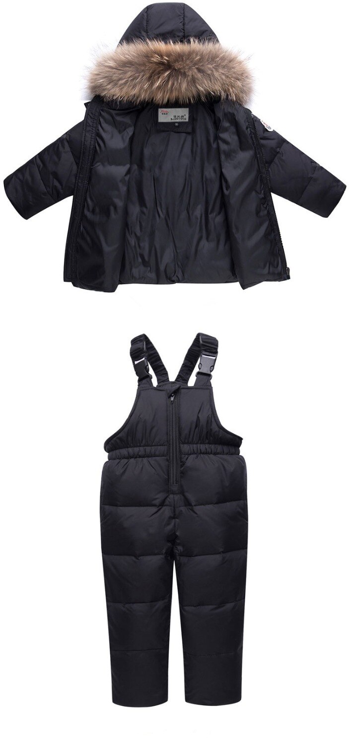 Enfants Ski Ensembles De Fourrure À Capuche Garçon Fille Duvet de Canard Enfants Habineige Vêtements D'hiver Survêtement Manteaux Garçon Filles Vers Le Bas Ski costume