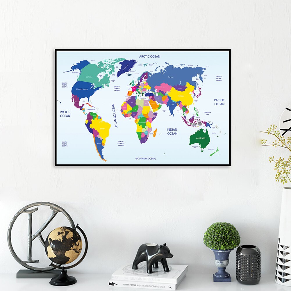 80*60cm The World Map Wall Art Poster Spray Canvas Painting Wall Art Decor School Supplies Living Room Home Decoration