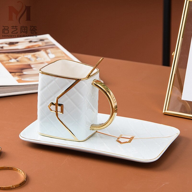 Gold-Painted Coffee Cup and Saucer Set Bag Modeling Ceramic Saucer Mug Cup Coffee Cups Originality
