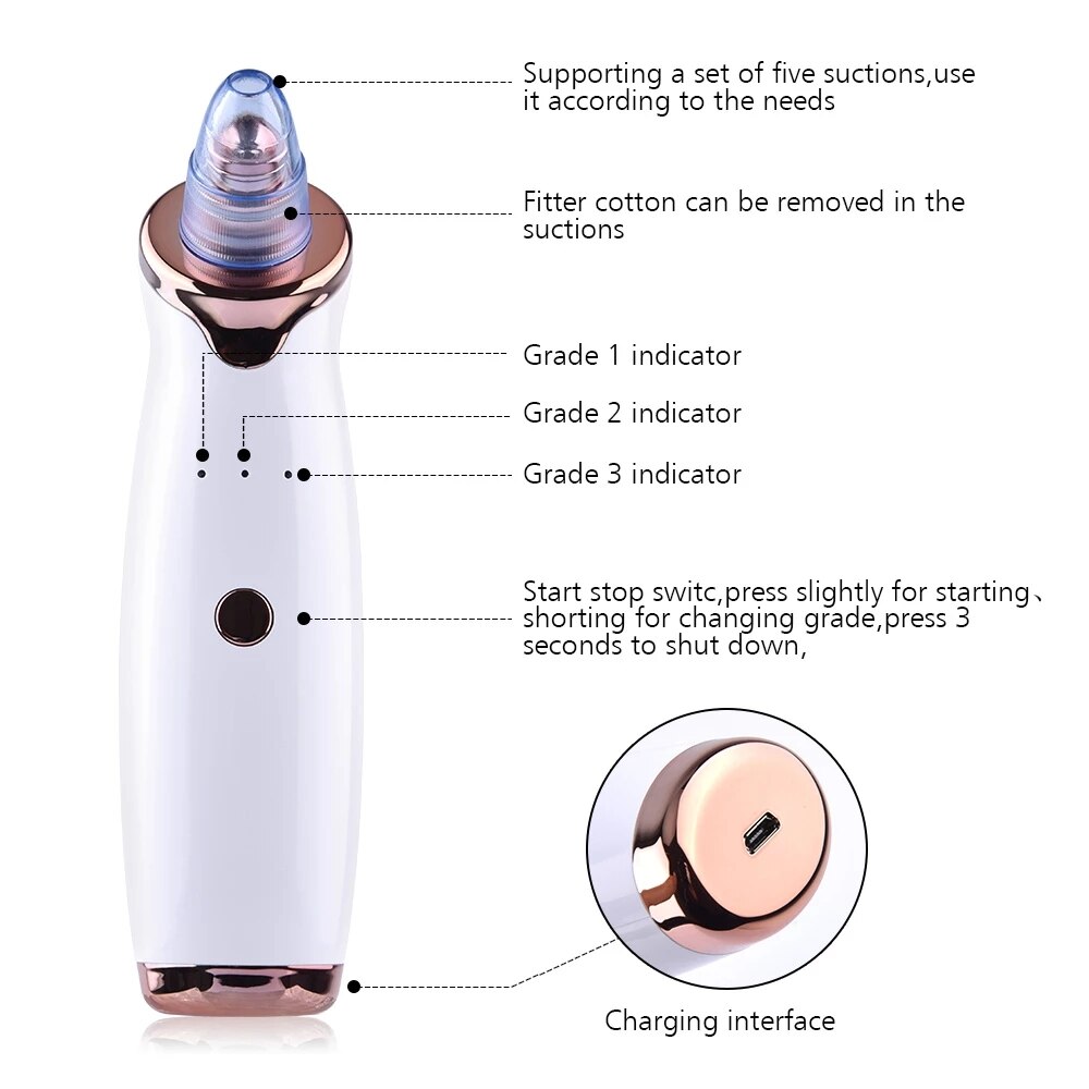Facial Blackhead Remover Electric Pore Cleaner Blackhead Black Point Vacuum Cleaner Tool Black Spots Pore Cleaner Machine