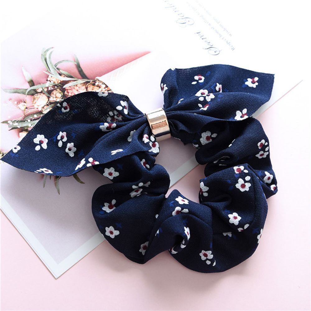 Kvinnor håraccessoarer hår scrunchie rosetter hästsvanshållare hårband godis färg rosett knut scrunchy flickor hårslipsar: Marinblått tryck