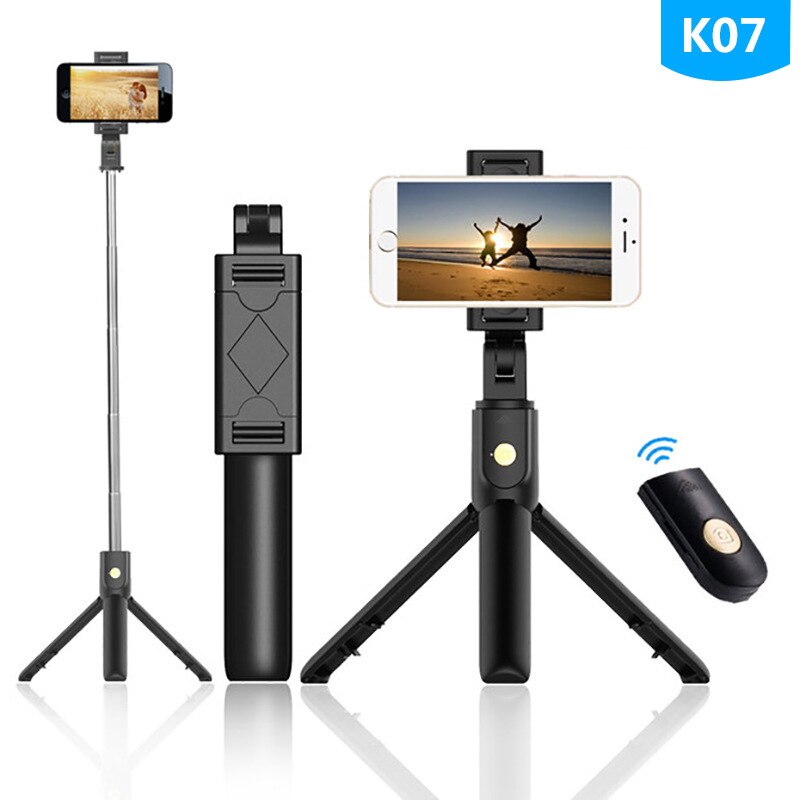 Ilict Model K05 Bluetooth Selfie Stick trípode Live Photo Shoot Selfie Stick Bluetooth Remote: K07 Black and White with Pattern Tripod