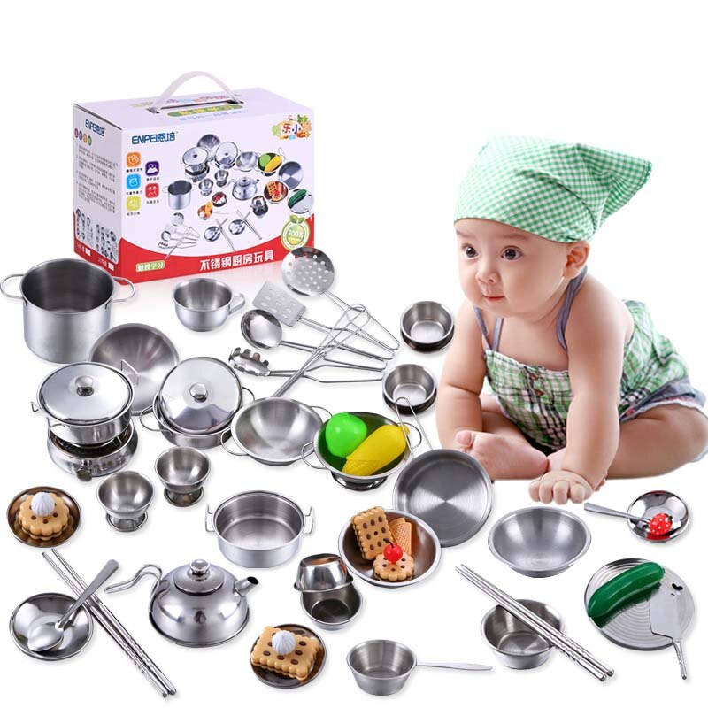 25 Stck vorgeben abspielen Küche Spielzeug Kochen Werkzeug Edelstahl Küche einstellen Küche Zubehör Spielzeug für freundlicher Mädchen Jungen Spielen haus