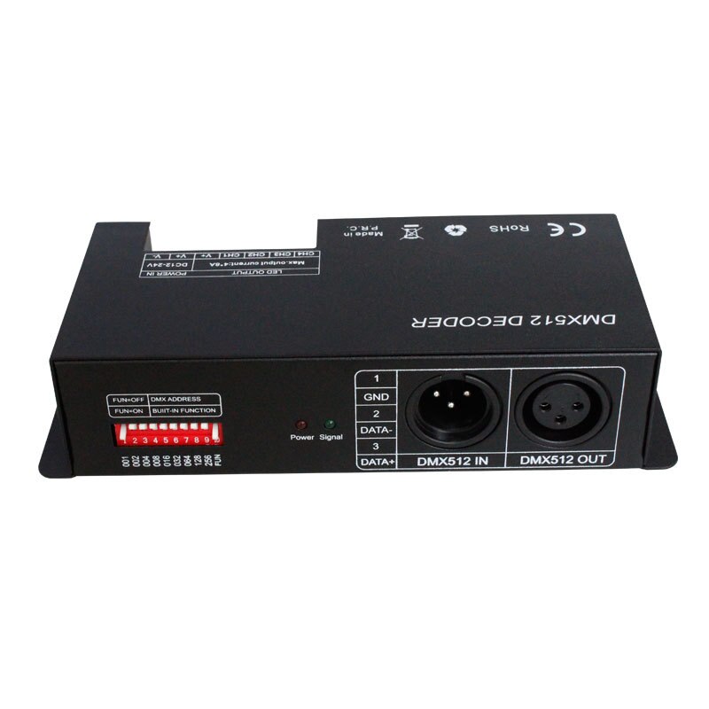 4CH DC12-24V RGBW DMX 512 Decoder LED Controller, RGB LED DMX512 Decoder 4 Channel x 8A for LED Strip Light