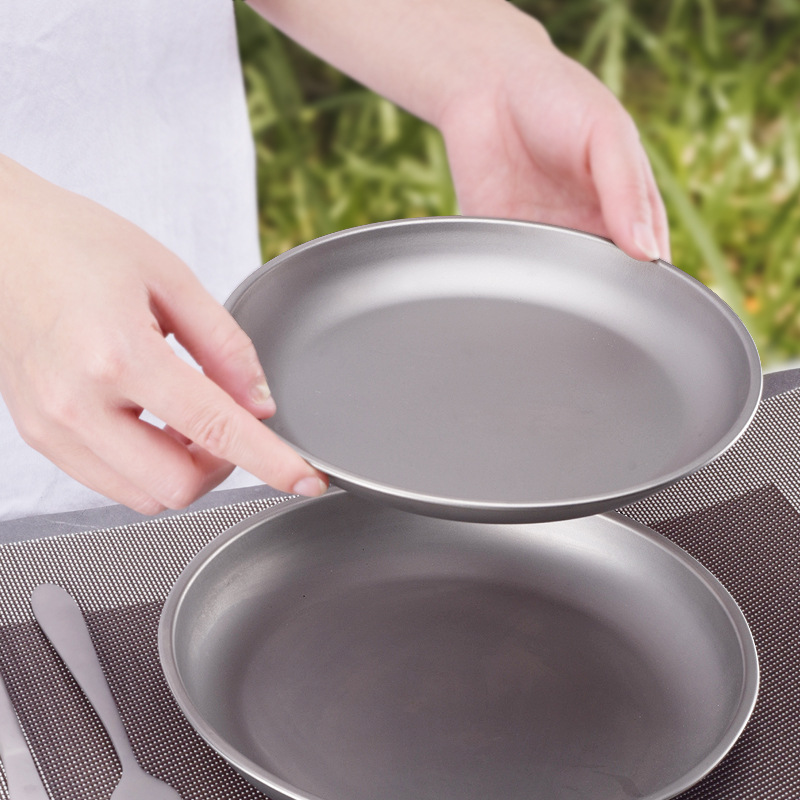 Platos de titanio para exteriores – Platos de titanio puro para acampar, platos de picnic, vajilla ligera irrompible para senderismo, viajes