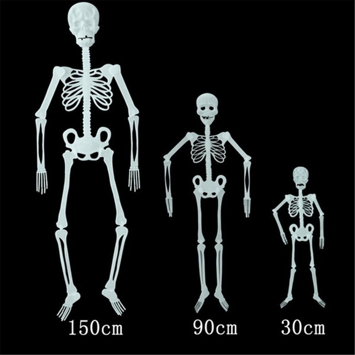 150cm/90cm/30cm/20cm halloween prop mänskligt skelett lysande skalle kroppsmodell fest festival dekoration halloween leksak
