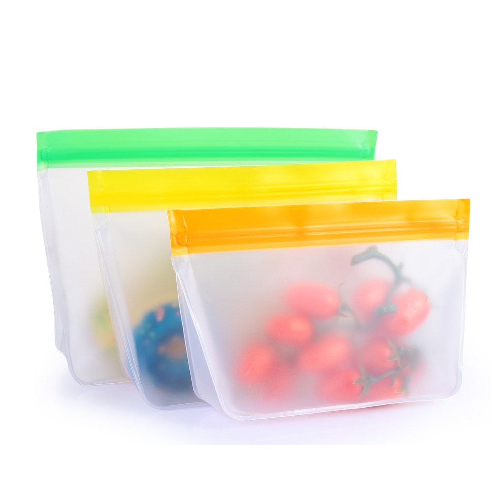 3 size Reusable Freezer Silicone Fresh Bag Food Storage Container Kitchen Organizer Stand Up Leakproof Zip Shut Bags