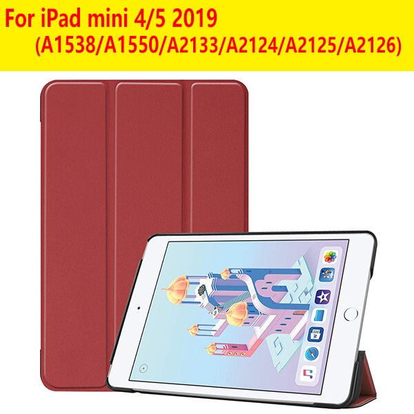 Cover Case for iPad Mini 1 2 3 PU Leather Silicone tablet case for iPad Mini 4 5 Tri-fold Stand Sleep Smart Cover Case: IPADMINI4 5 wine red