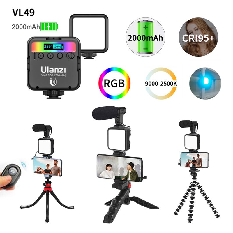 Ulanzi VL49 Mini Rgb Video Licht Verlichting Voor Fotografie 2000Mah 2500K-9000K Zoom Verlichting Fotografische Verlichting vlog Licht