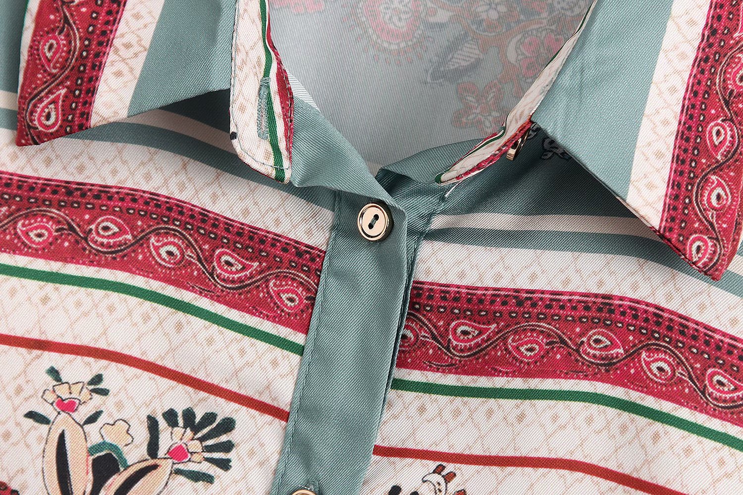 Kvinnor vintage färg matcha totem blomma tryck avslappnad smock blus kontor dam bära skjortor chic chemise femininas toppar  ls6365
