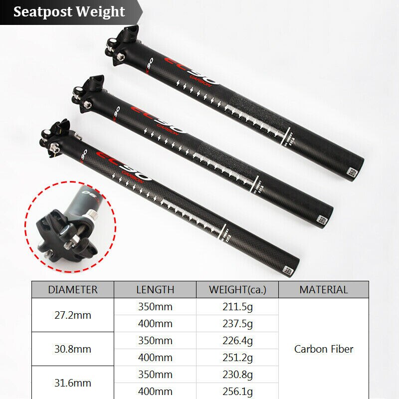 EC90 Carbon Fiber Seatpost Ultralight 27.2/30.8/31.6mm Road Mountain Bike Seat Post 350mm 400mm Bicycle Seat Tube Bike Part