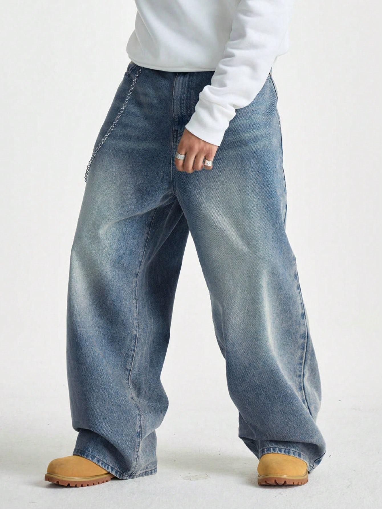 1pc herre vide bukser børstede jeans vide jeans  y2k rocks jeans buggy svarte hiphop-bukser: S