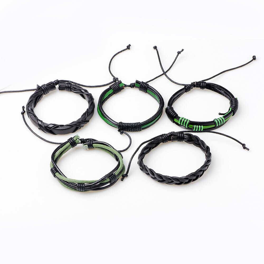 Kirykle 4Pcs/ Set Braided Wrap Leather Bracelets for Men Vintage Hand-woven Charm Wood Beads Ethnic Tribal Wristbands