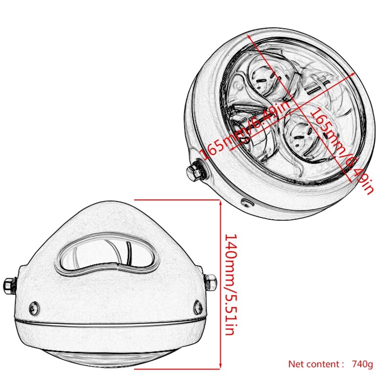 Motorcycle Headlight,Universal Motorcycle Retro Shell White Lens LED Headlamp Front Headlight