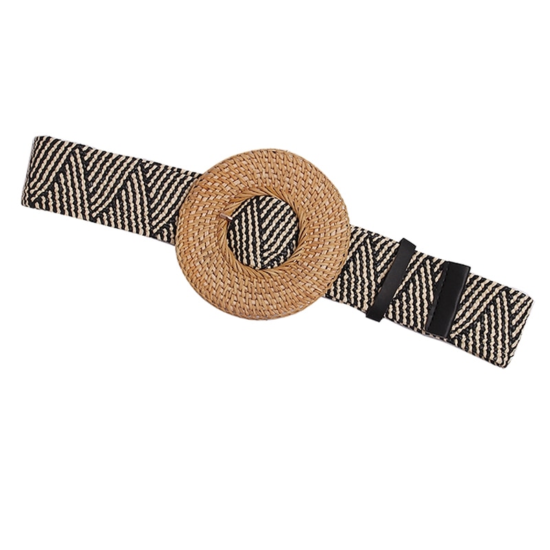 Paja de punto redondo hebilla personalidad largo ancho cinturón mujer todo-fósforo: Stripe
