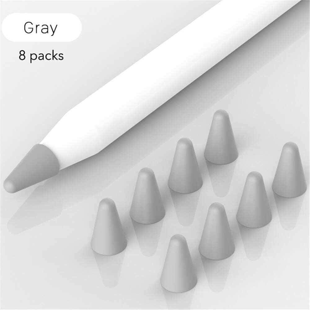 8pcs Mute Silicone Replacement Tip Case Nib Cover Skin For Apple Pencil 1 2 Stylus Touchscreen Pen Nib Protector: grey