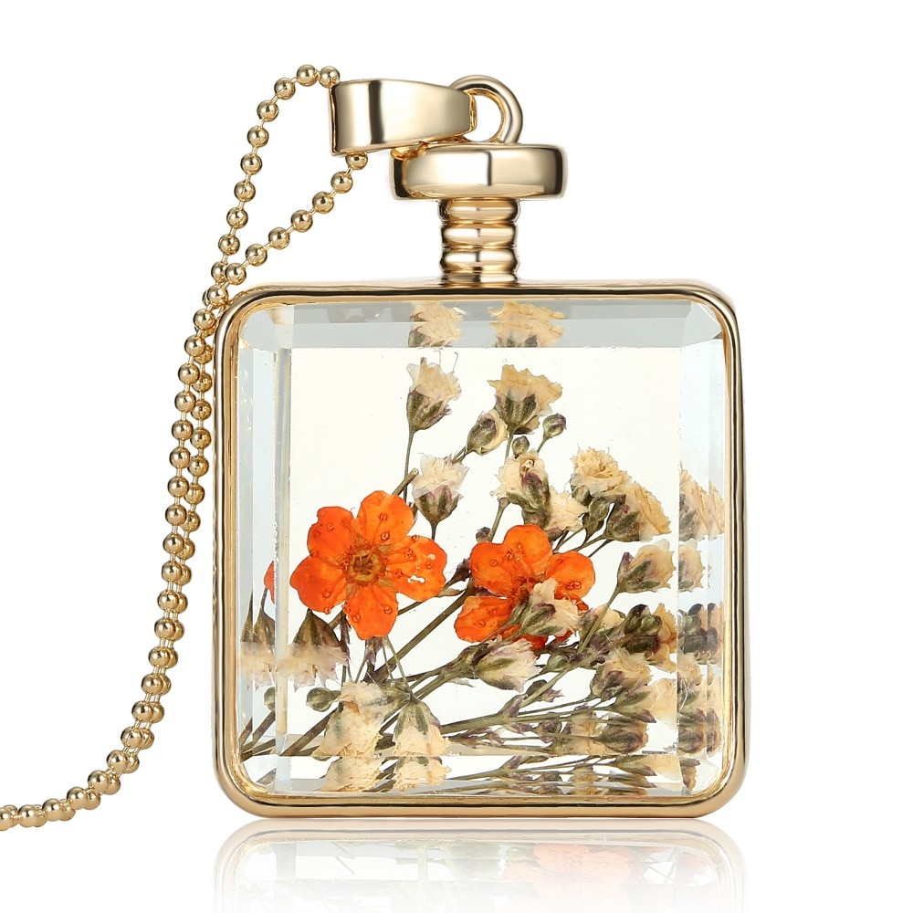 Verklaring Collier Voor Vrouwen Originele Glas Diy Natuurlijke Gedroogde Bloemen Kettingen Vierkante Hanger Ketting Mode